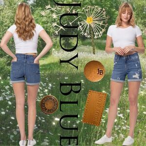 Judy Blue Denim Shorts 1XL Jean Dandelion Embroidery Wishful Thinking Ripped